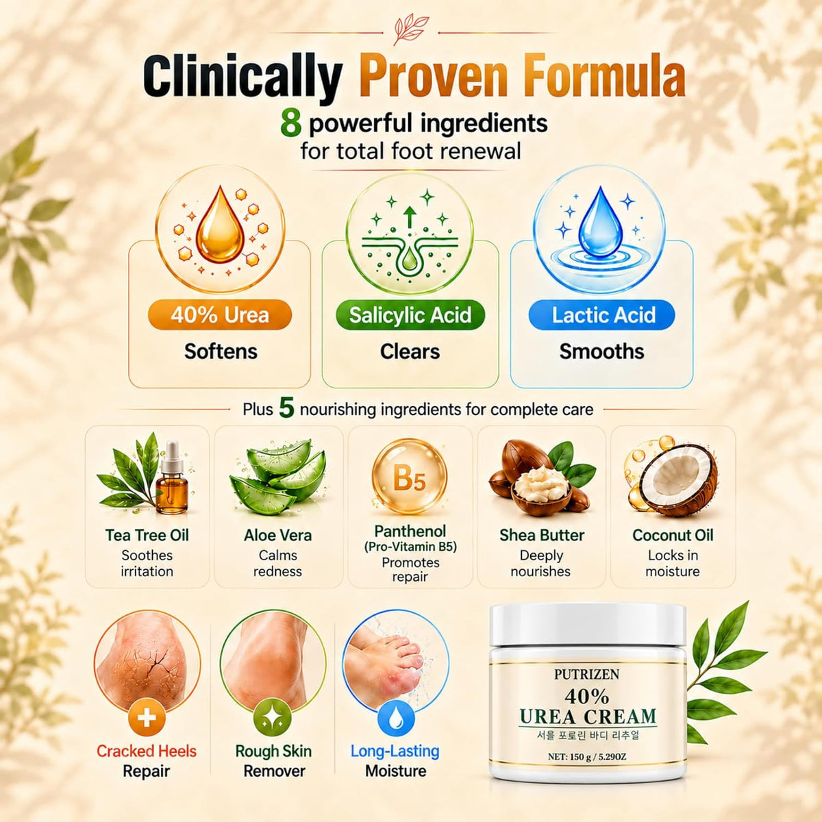 Urea Cream Foot Cream: for Dry Cracked Heels and Feet