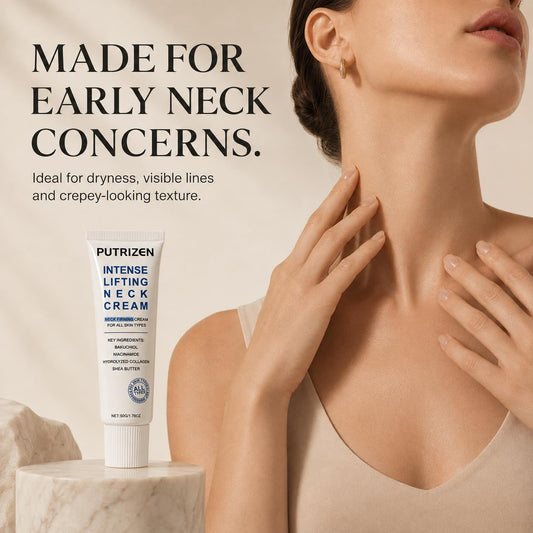 PUTRIZEN Crepey Neck Firming Cream, Bakuchiol + Palmitoyl Tripeptide-5