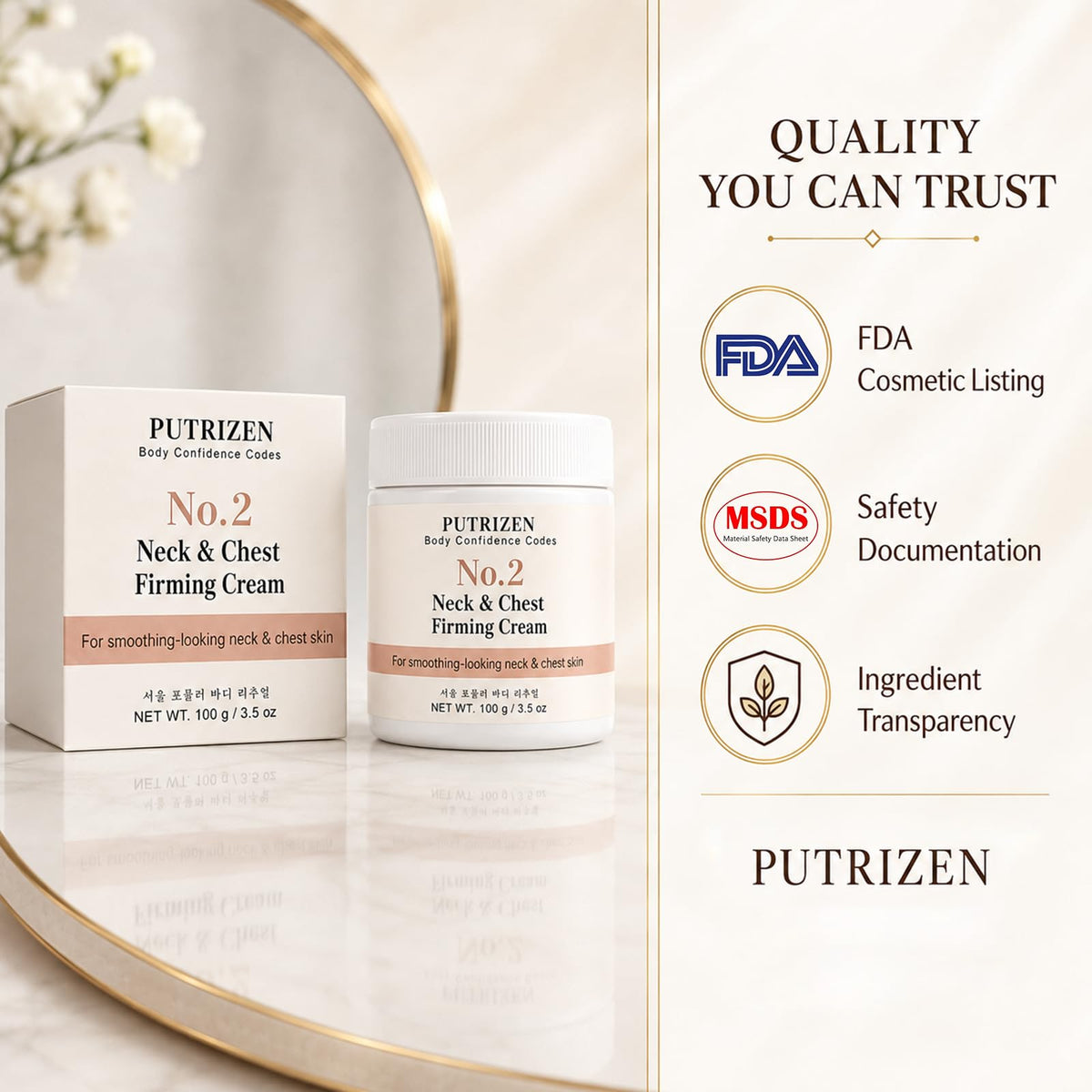 PUTRIZEN Neck Firming Cream with 4D Peptides for Gentle Anti-Aging
