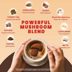 PUTRIZEN Mushroom Coffee with 6 adaptogenic functional mushrooms (including Reishi, Lion's Mane, Cordyceps) and MCT Oil