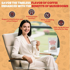 PUTRIZEN Mushroom Coffee with 6 adaptogenic functional mushrooms (including Reishi, Lion's Mane, Cordyceps) and MCT Oil